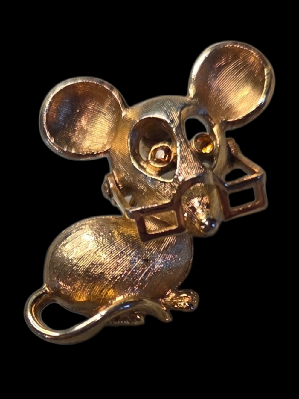 AVON Vintage Golden Mouse Brooch Pin with Articulate Glasses